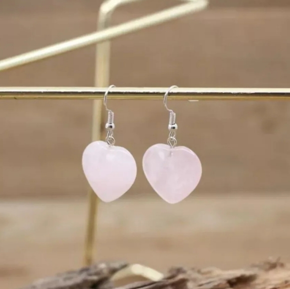 Pink Rose Quartz Heart Earrings - Picture 3 of 3